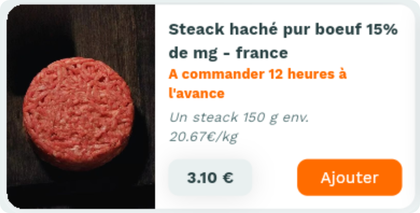 Fiche produit Casamiam : Steack haché pur boeud 15% de mg - france