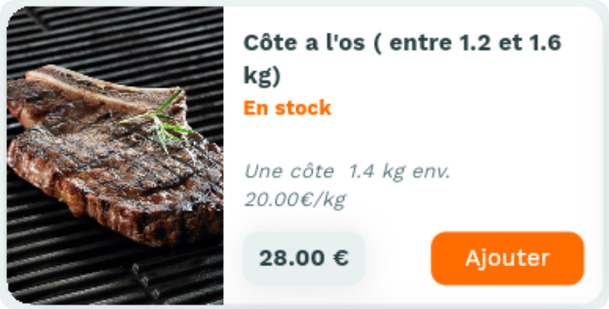 Fiche produit Casamiam : Côte à l'os (entre 1,2 et 1,6kg)