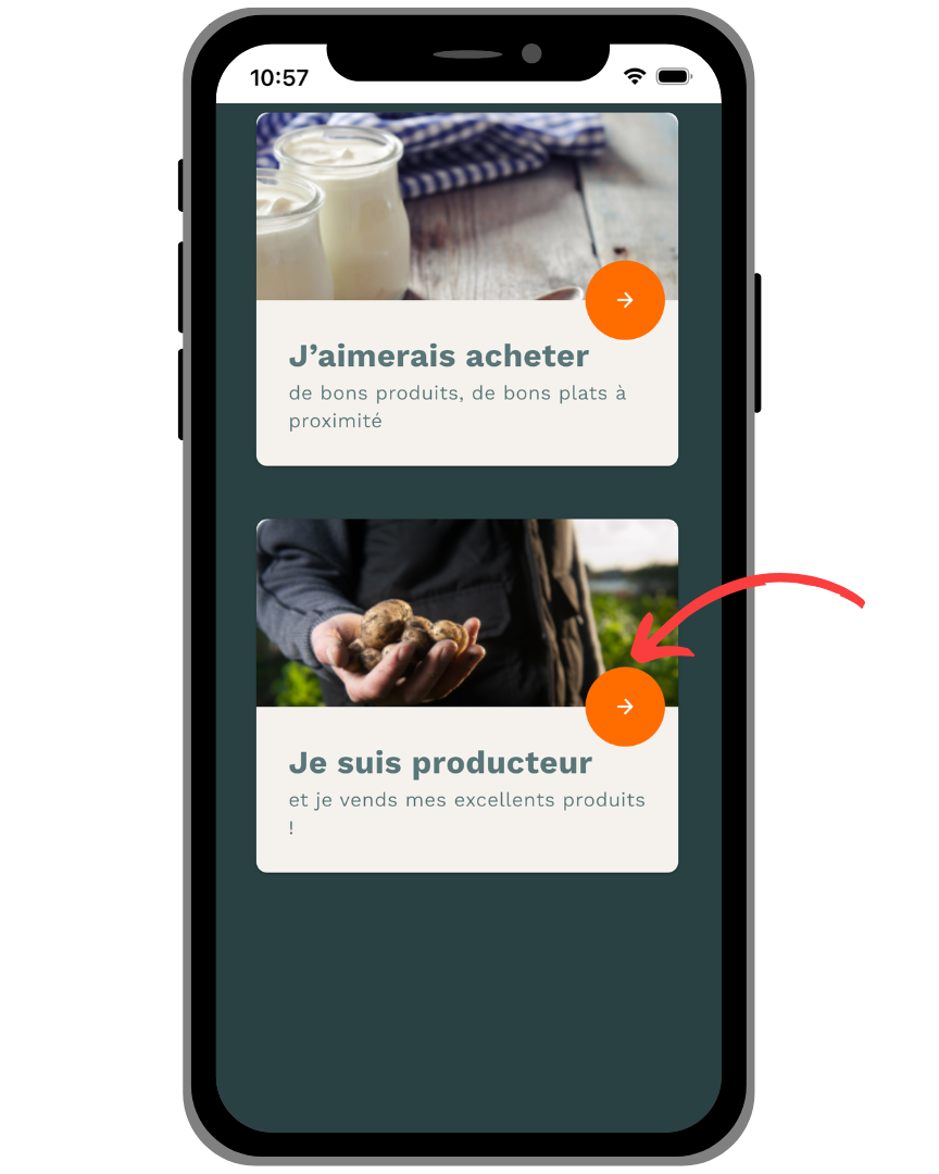 Je clique sur "Je suis producteur" dans Casamiam