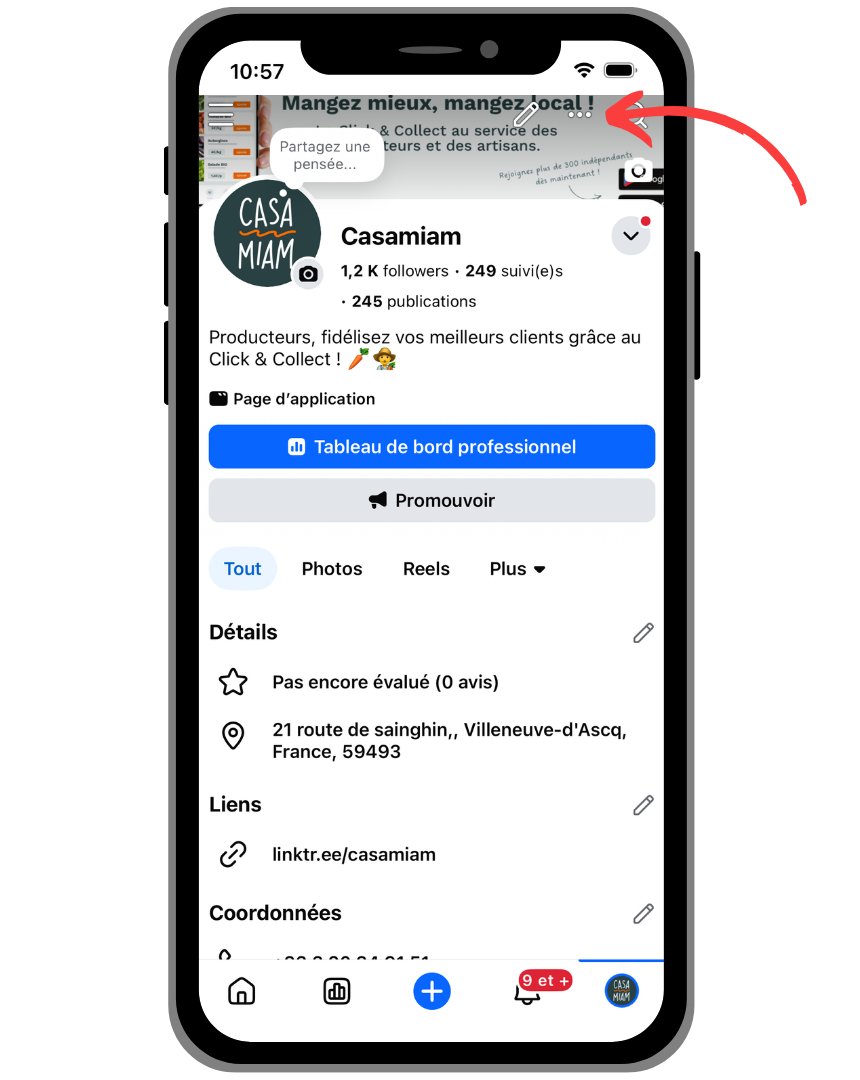 Je clique sur les trois points "..." sur mon profil Facebook