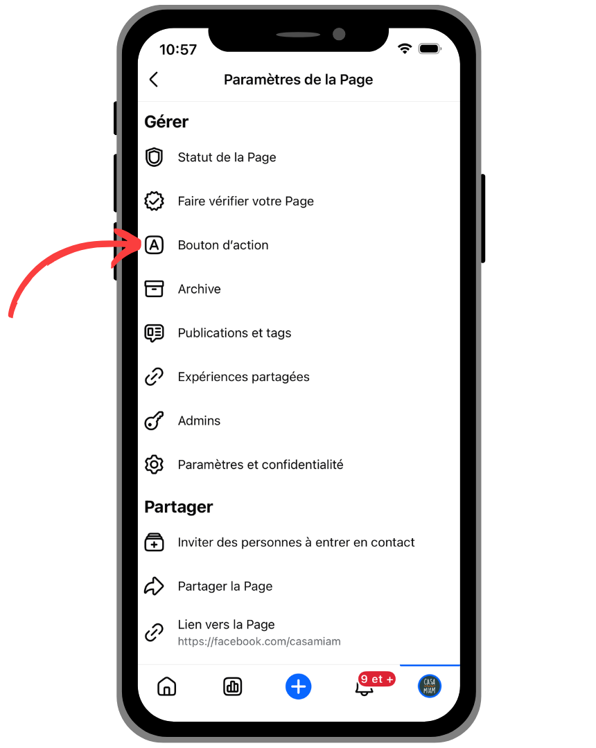 Je clique sur "Bouton d'action" dans Facebook