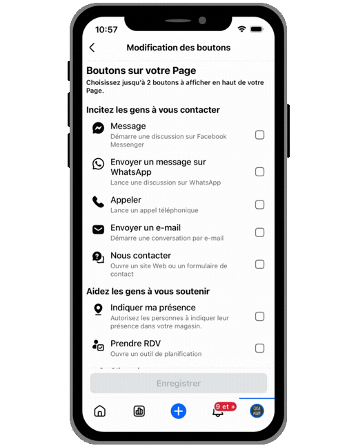 Je cherche "Passer commande" et je clique dessus sur Facebook