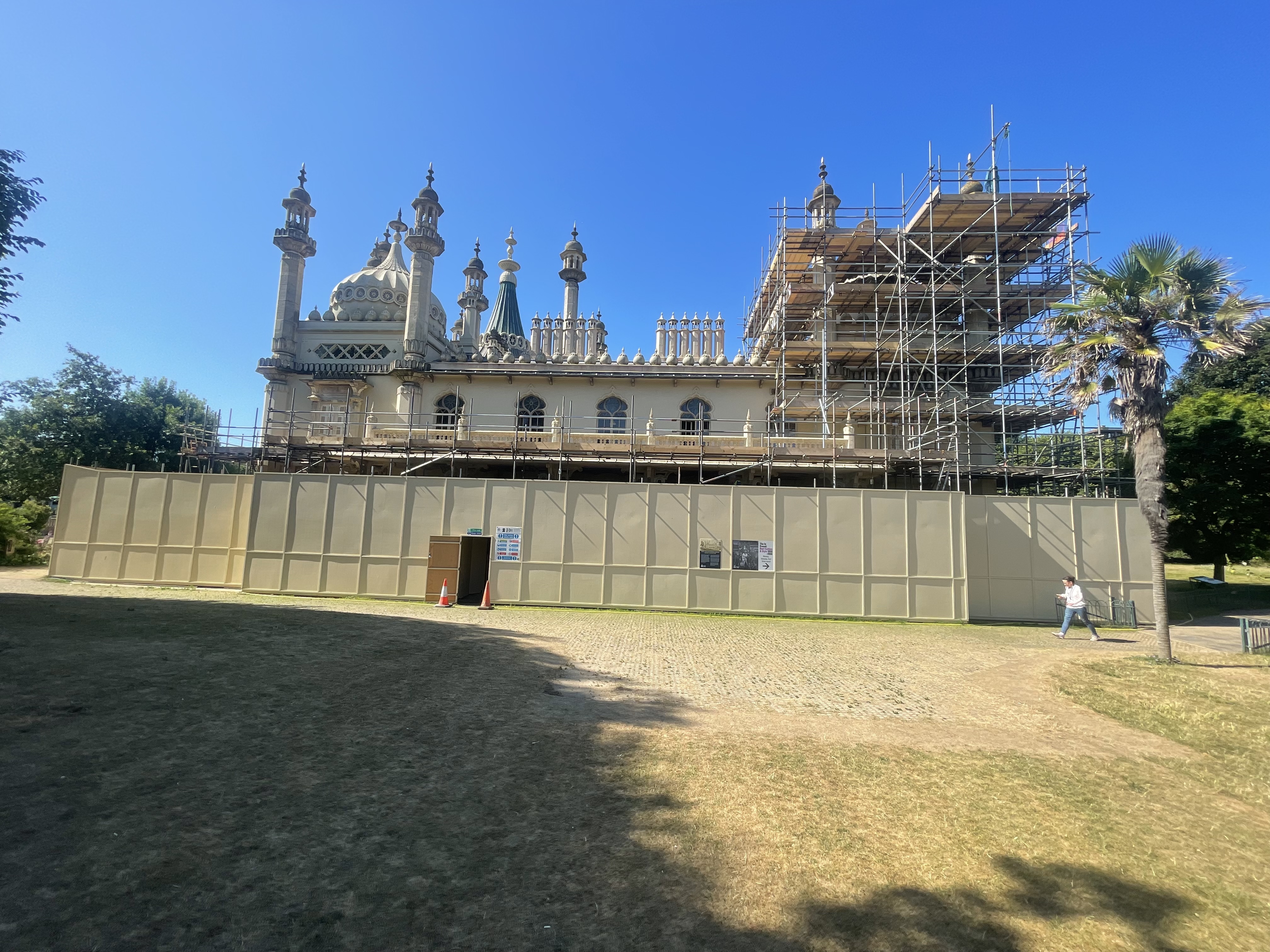 Scaffold access and hoarding during external redecoration of Brighton Pavilion