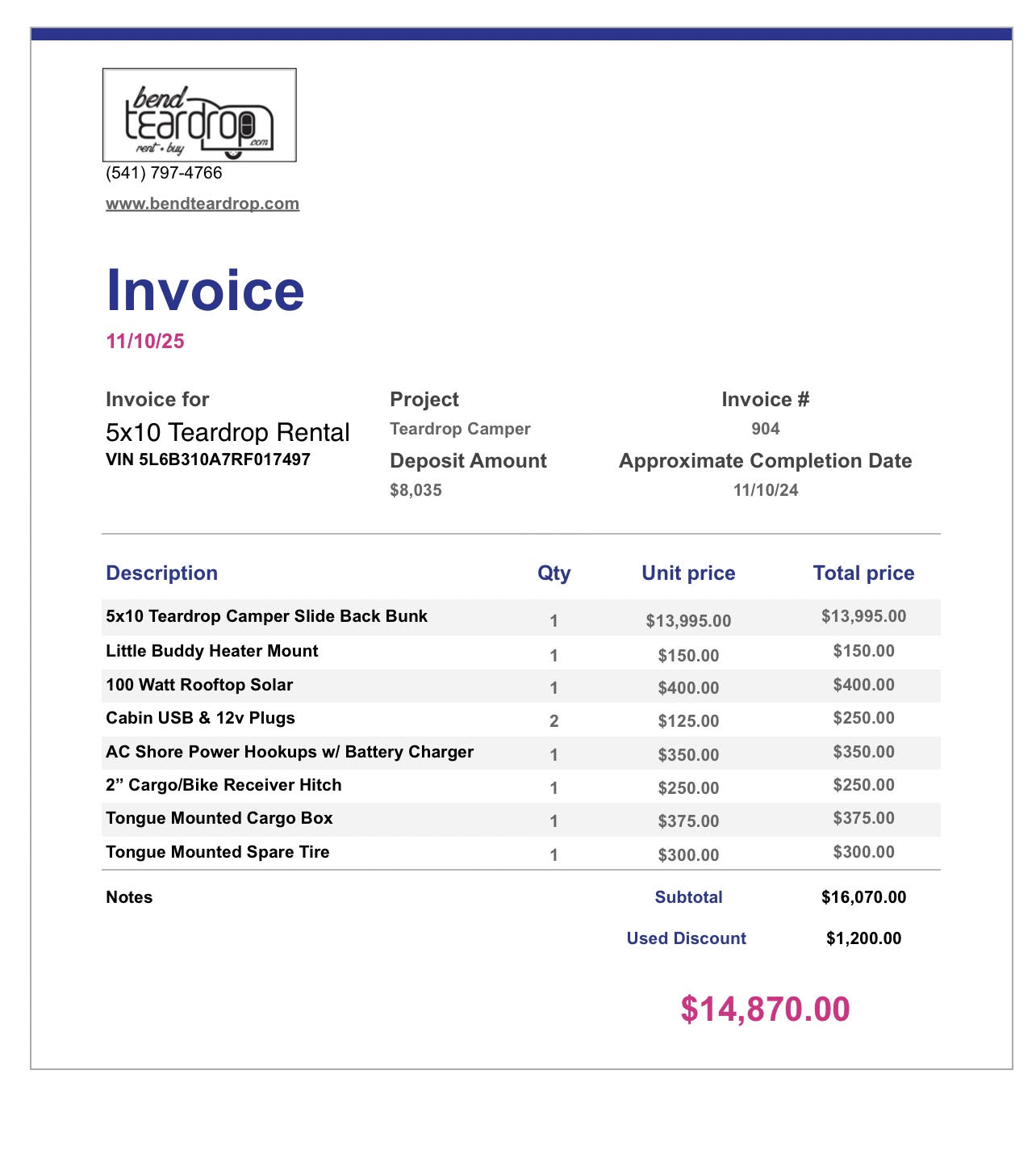 2024 Used 5x10 Teardrop with slide back bunk