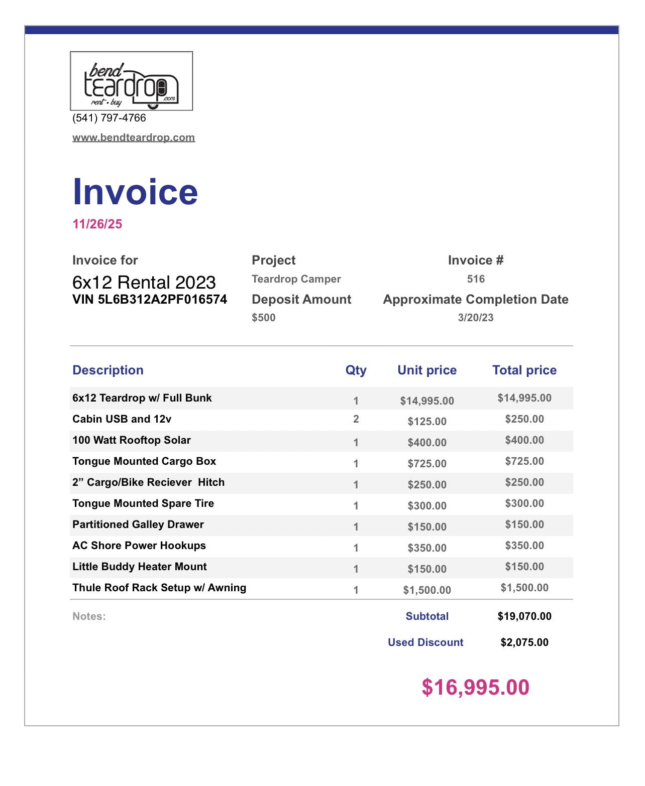 Used 2023 6x12 Family Sized Teardrop 