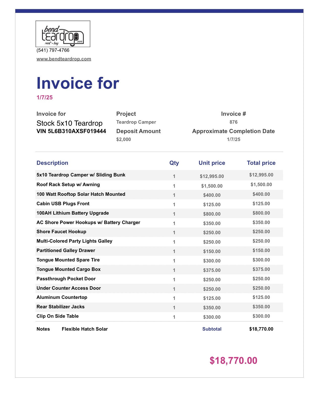 5x10 Upgraded Teardrop w/ Kids Bunk or Shelf