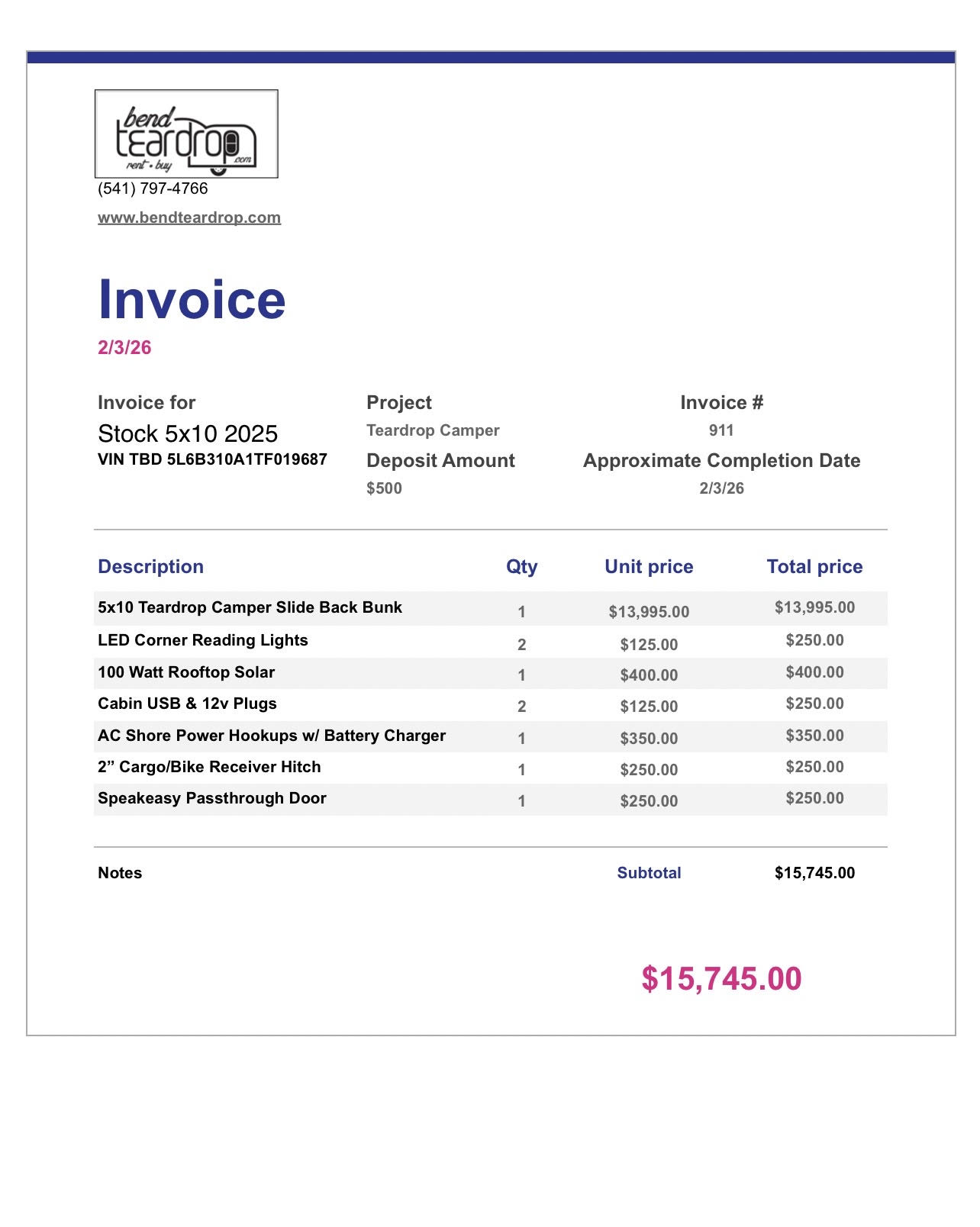 2026 5x10 Couple or Small Family Camper 