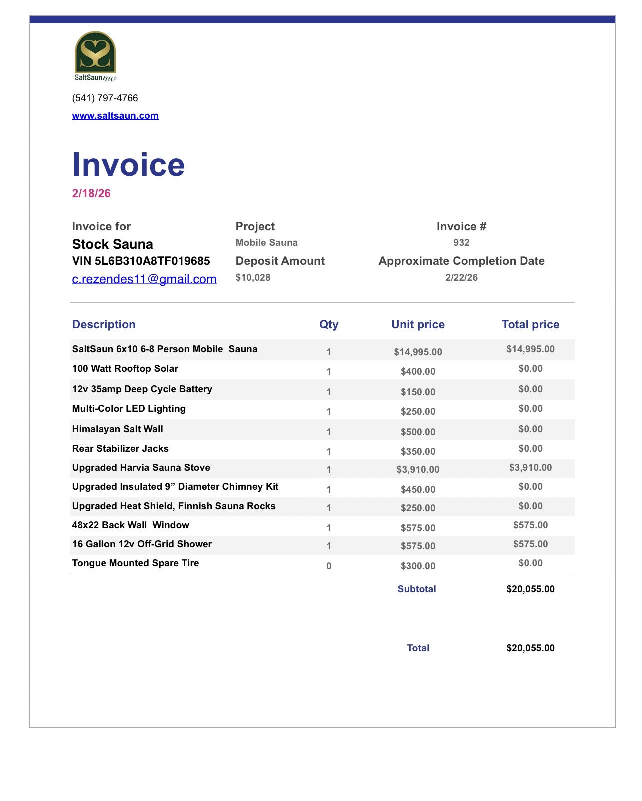 2026 6x10 6-8 Person Mobile Sauna