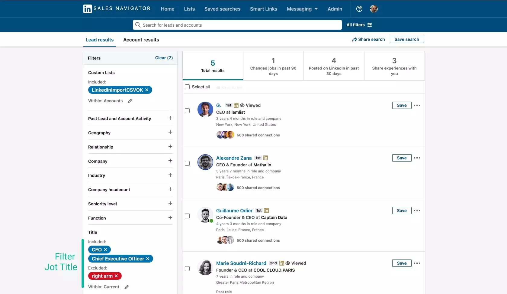 filtre sur son import d'entreprises sur Linkedin Sales Navigator