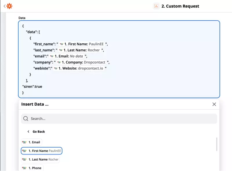 dropcontact custom request