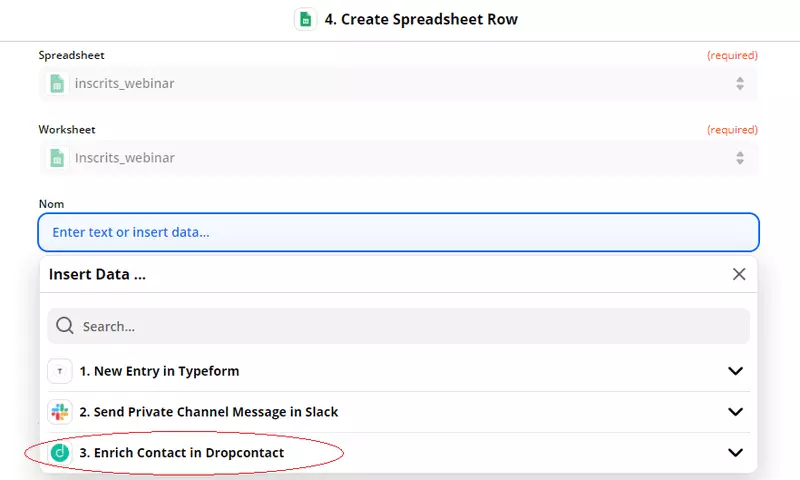 selectionner enrich contact in dropcontact