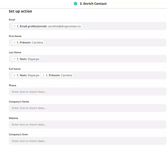 Zapier - Enrichir son contact avec Dropcontact