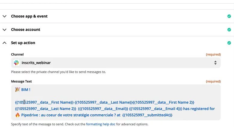 Personnaliser son message Slack suite à une inscription