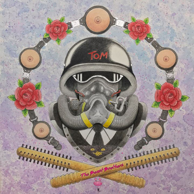 Beast Brothers, "Los Guardianes de la Chaqueta," 12" x 12" / framed 21" x 21" watercolor