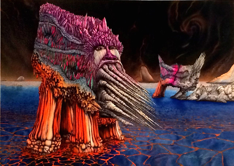 Robert Morello, "Crystal Drifters," ballpoint pen & Dr. Ph. Martin's dyes on Bristol board