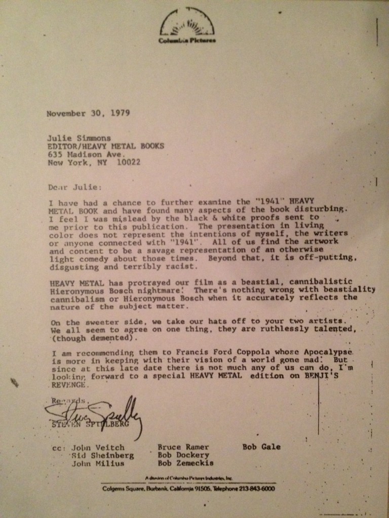 Steven Spielberg 1979 letter to Heavy Metal