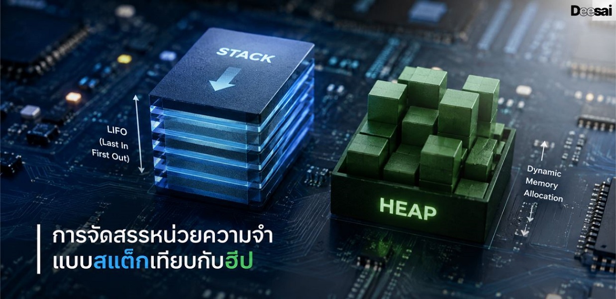 การจัดสรรหน่วยความจำแบบสแต็กเทียบกับฮีป