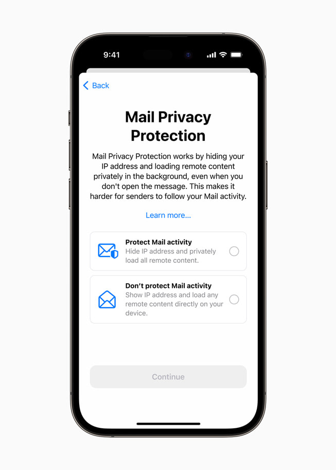 Mail Privacy rotection settings on iPhone