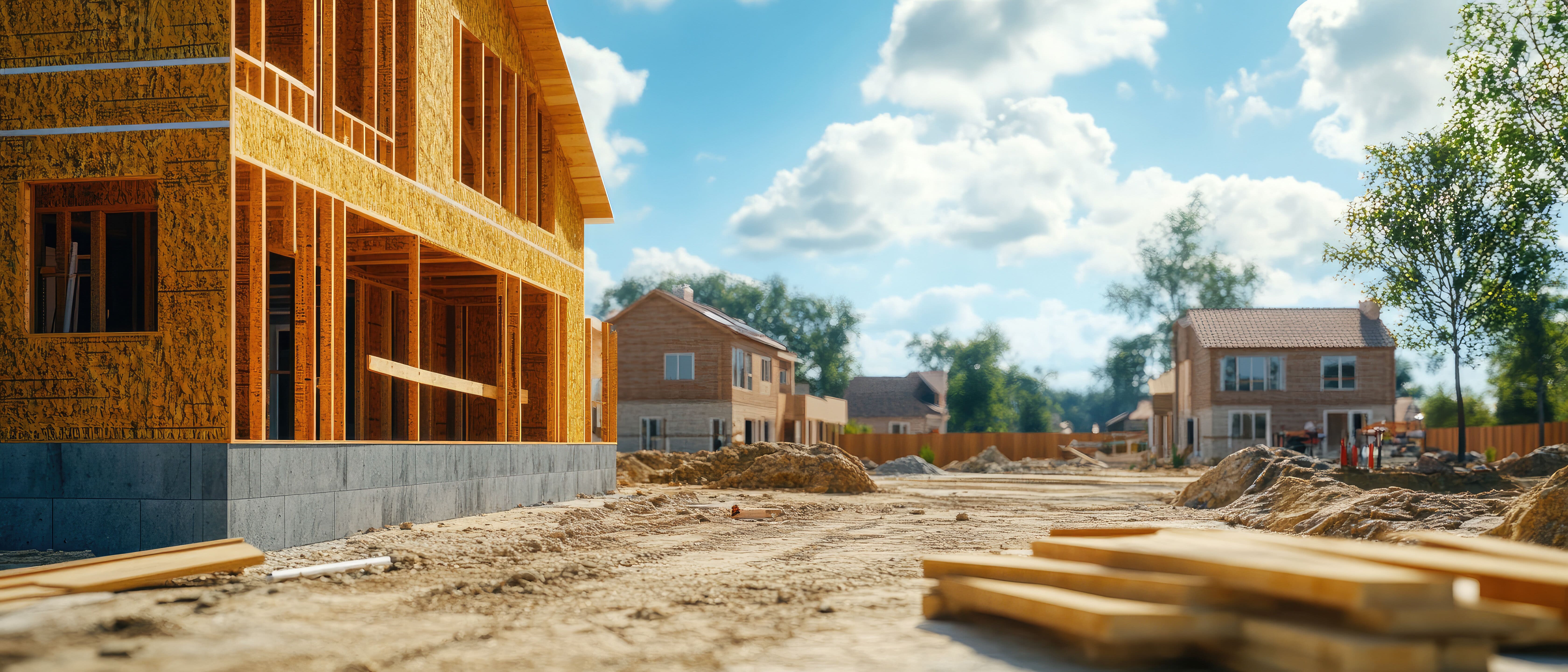 a construction site with a house under construction