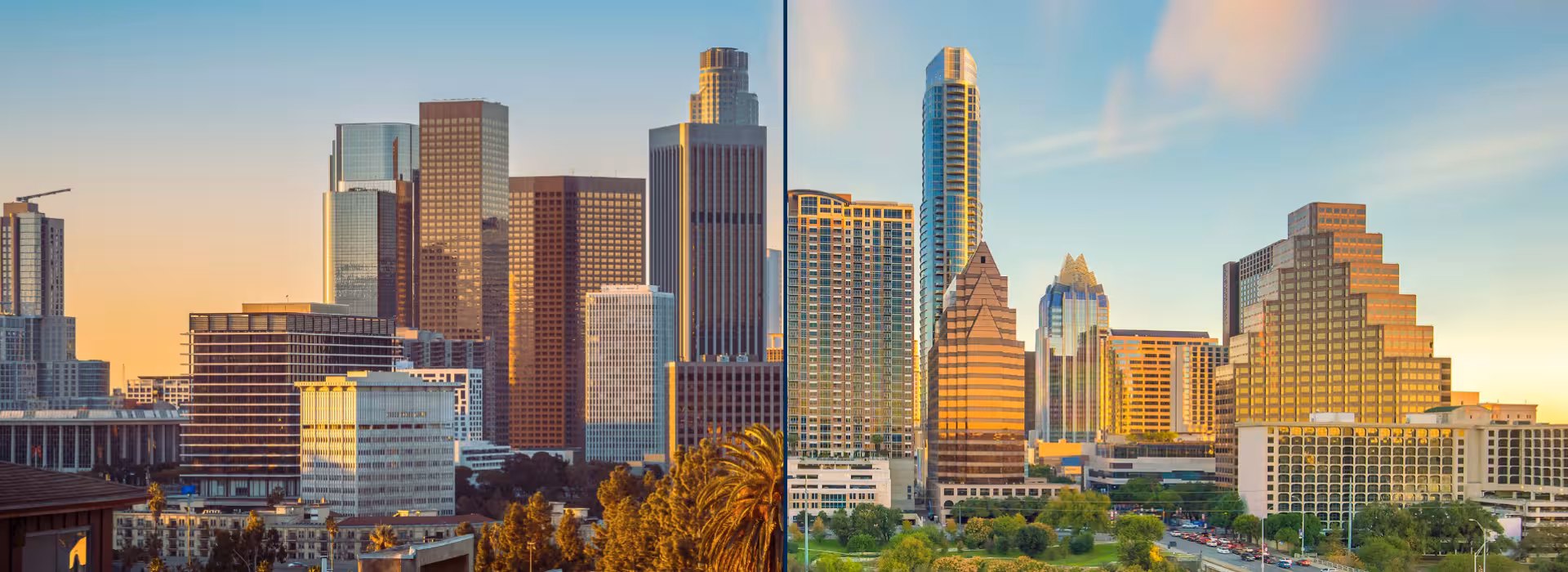 Austin and Los Angeles city skylines
