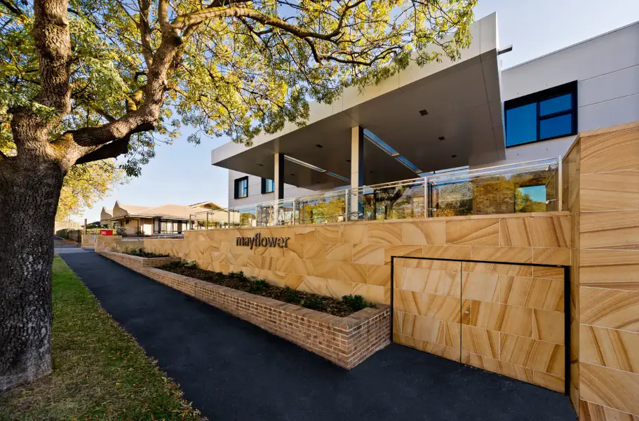 Front entrance of Mayflower Brighton aged care facility.