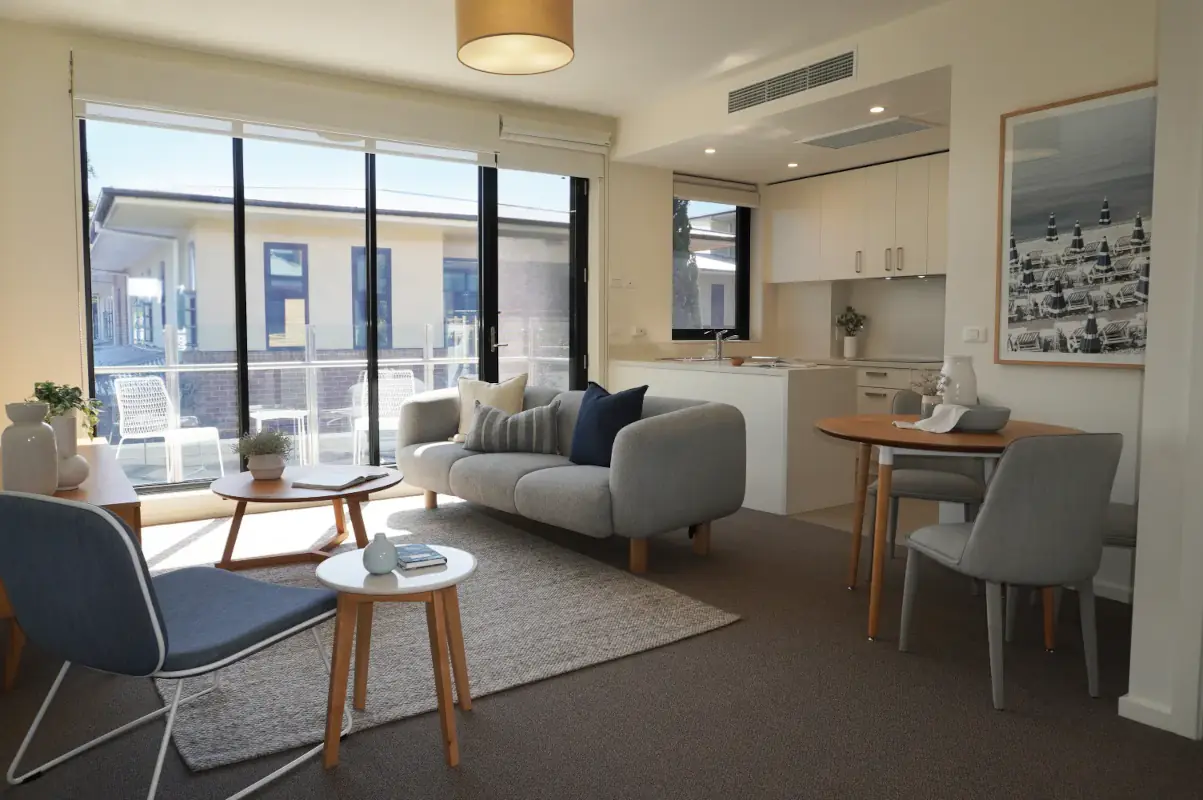 I bedroom apartment living and kitchen