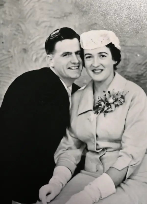 John and Sue se for a photo on their wedding day