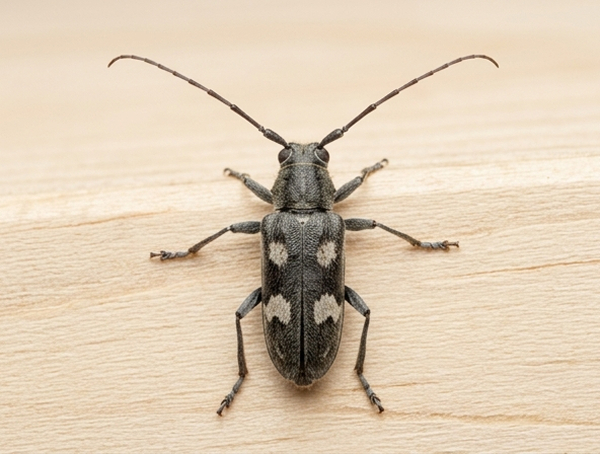 Tesařík krovový (Hylotrupes bajulus), dřevokazný brouk