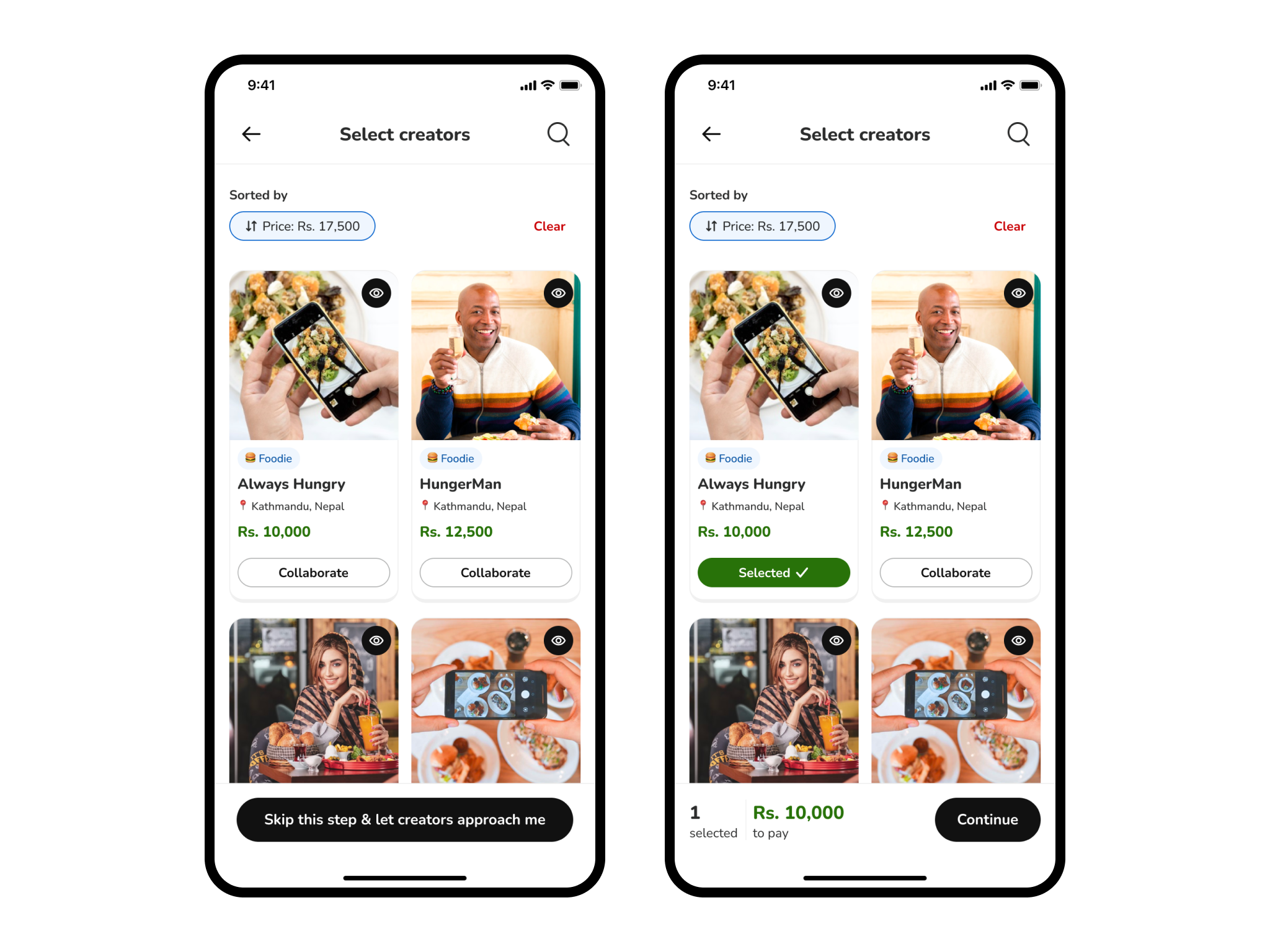 Image showing feature for brand where they can send open collaboration requests or reach out directly to specific creators with their campaign brief.