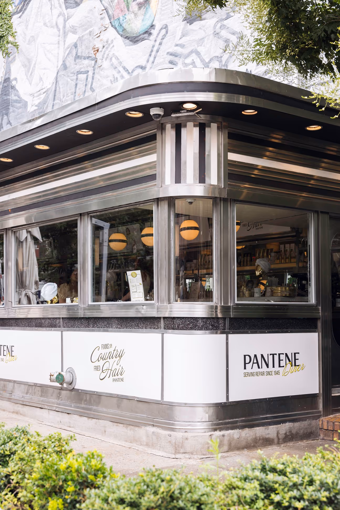 Exterior of the Empire Diner decorated for the Pantene Fixins for Country Fried Hair event.