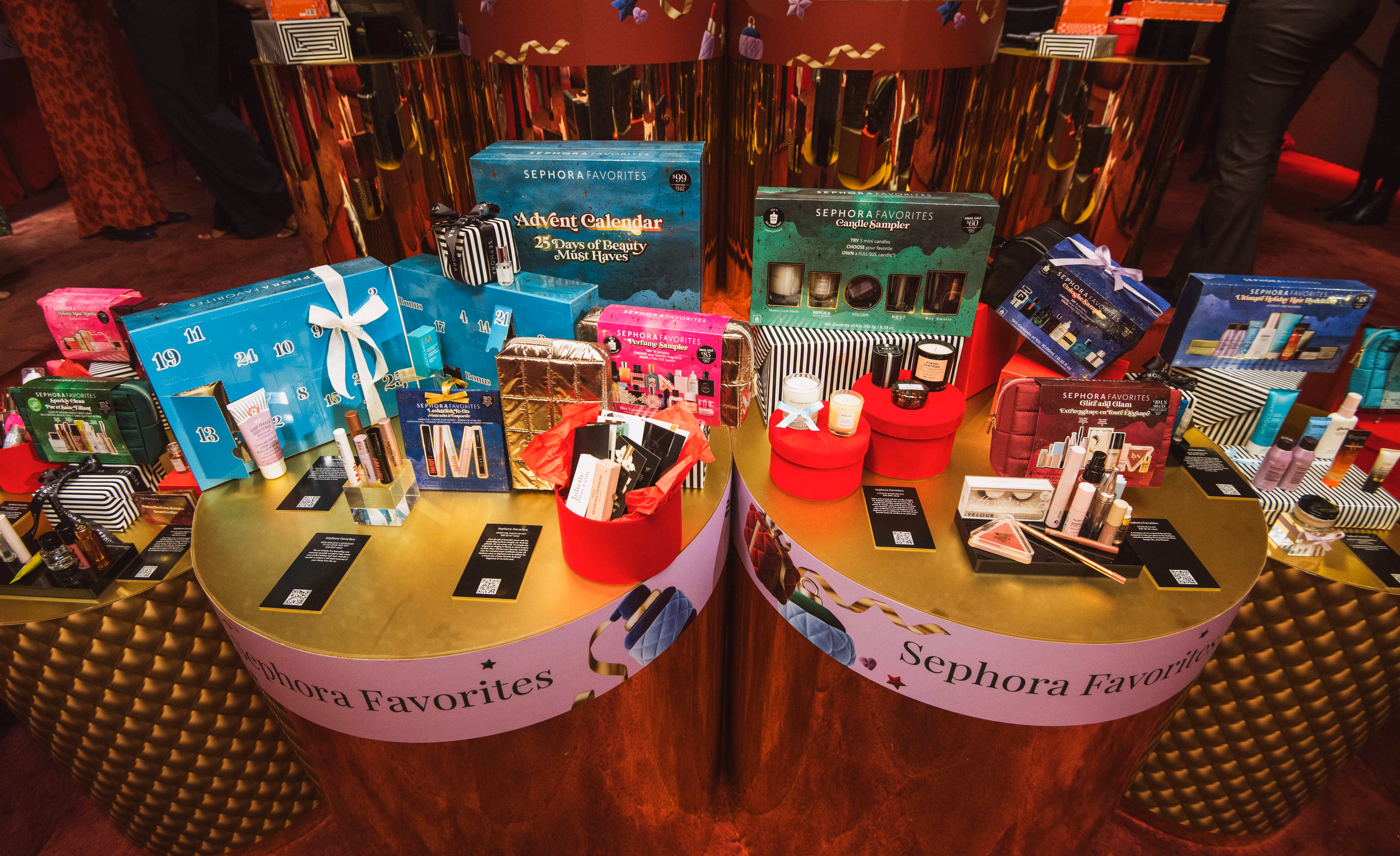 Additional display of Sephora products at the Puff Love Wonderland holiday event.