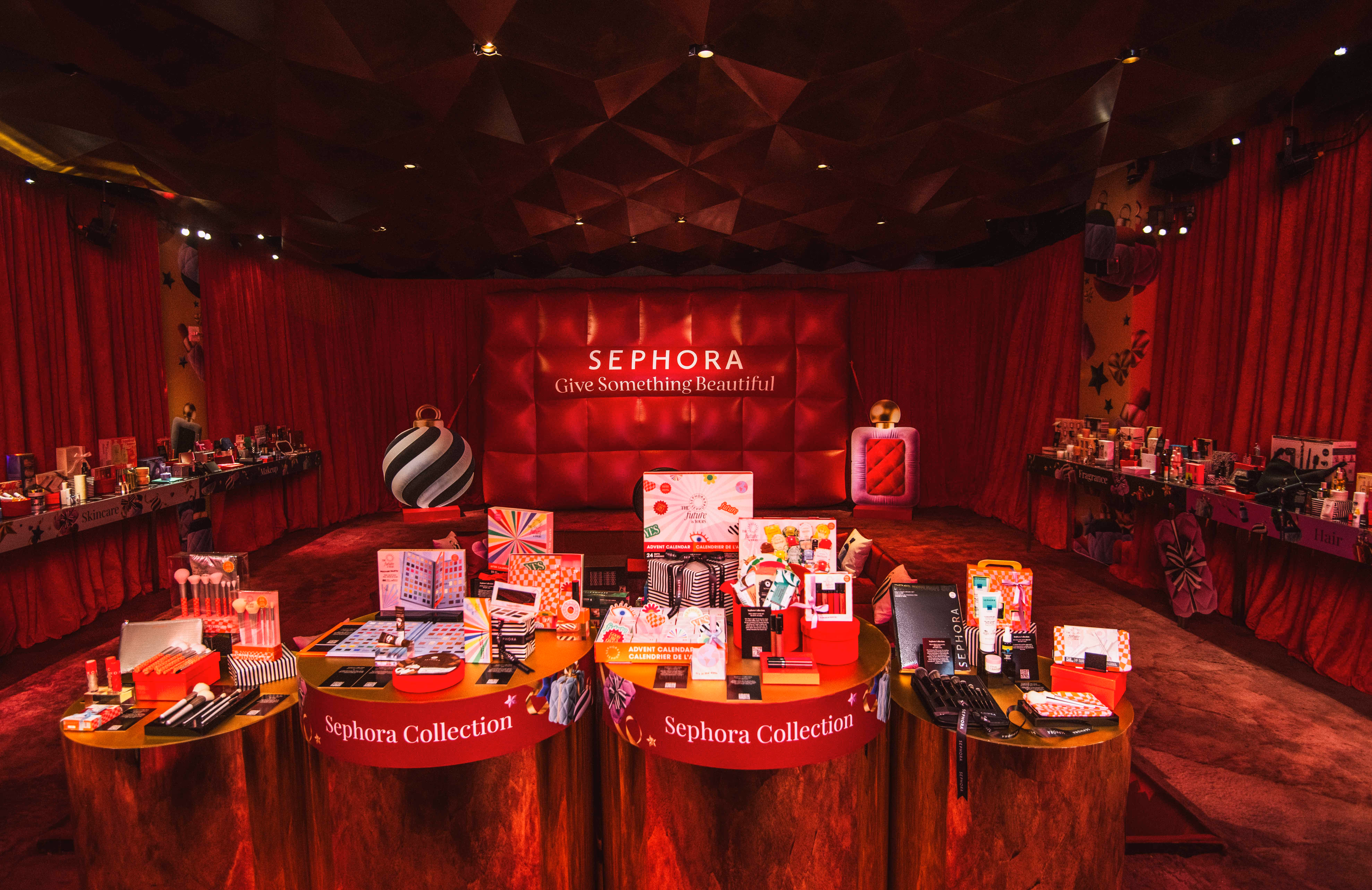 Room showcasing products: Room filled with curated Sephora products at the Puff Love Wonderland holiday event.