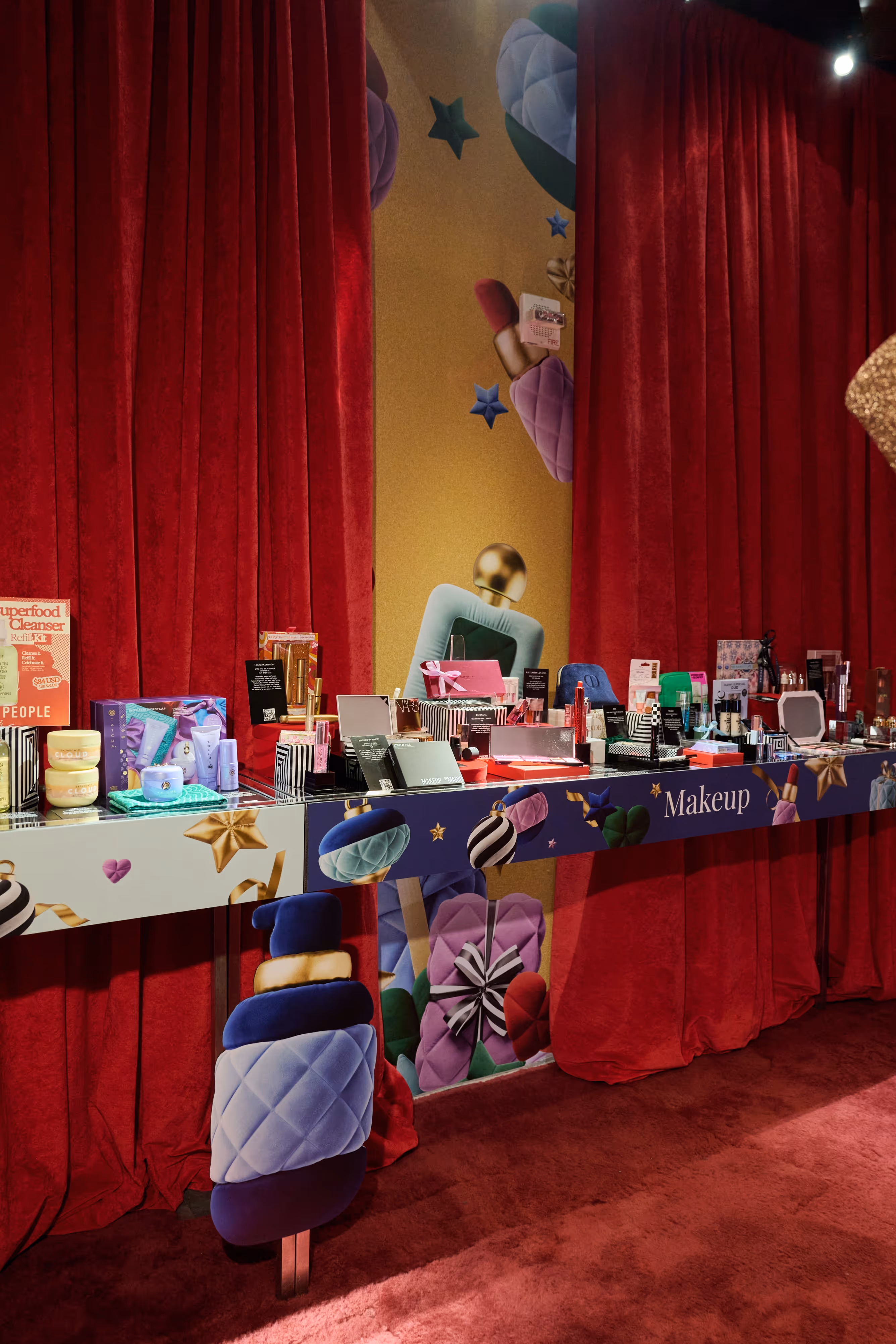 Another shot of the products: Close-up of Sephora products at the Puff Love Wonderland holiday event.