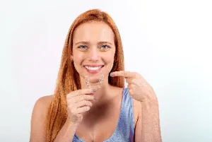 A girl hand-holding Caspersmile Clear Aligners.