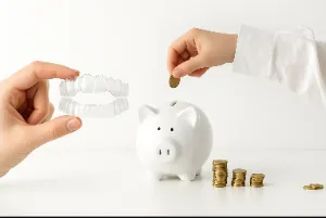 Clear retainers and a piggy bank on the side