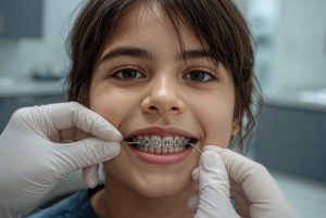 A kid getting her teen braces