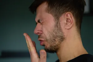 A person with bad breath