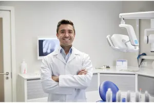 text: Happy male dentist.