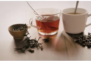 Hot cup of tea and coffee on a table