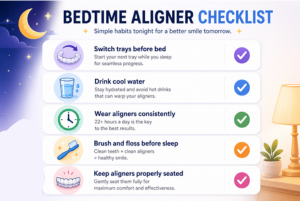 A checklist showing tips for a bedtime aligner
    checklist