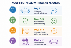 The first week with clear aligners timeline.
