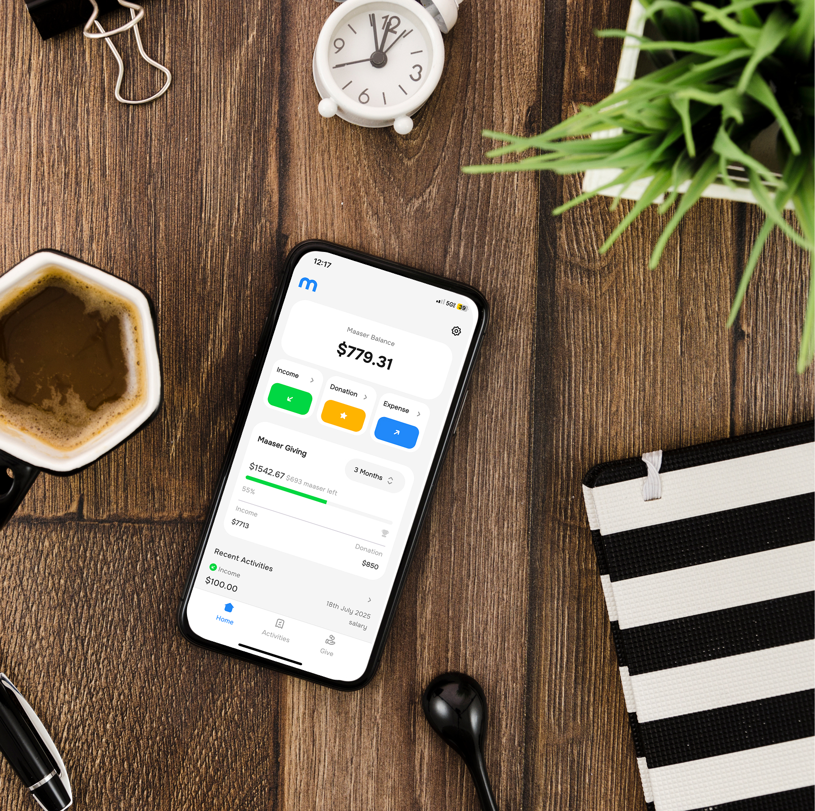 Keep track of all your Maaser transactions 