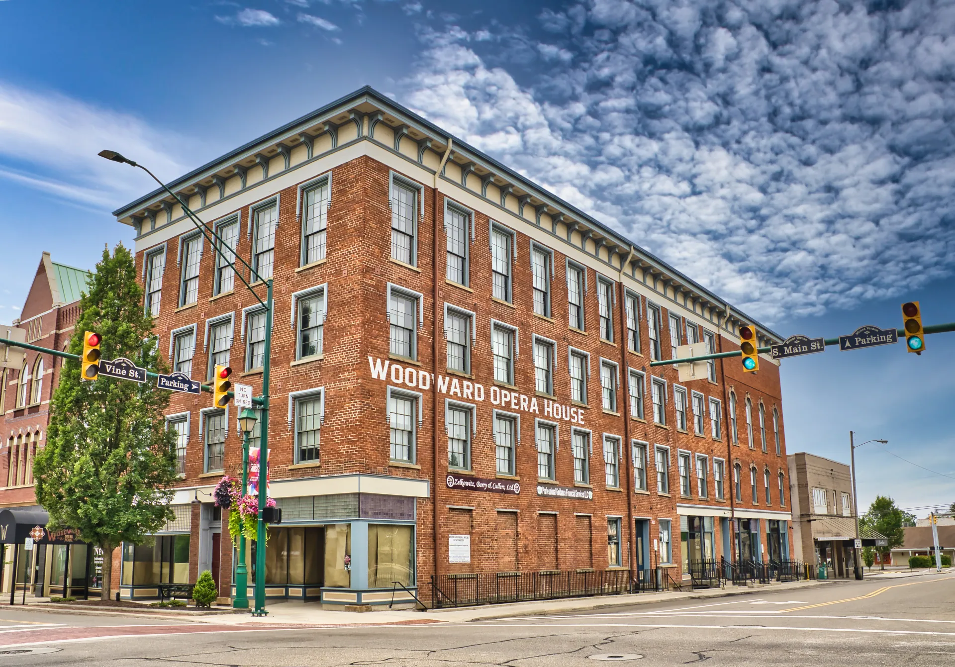 downtown view of Woodward Opera House in downtown Mt. Vernon, Ohio.