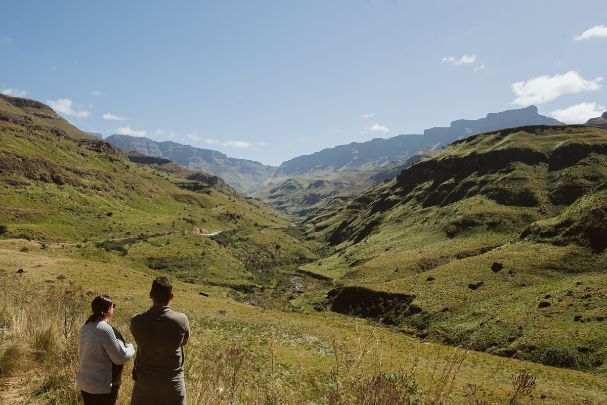 Wildlife ACT conservation team overlooking the Maloti–Drakensberg mountains during fieldwork in South Africa