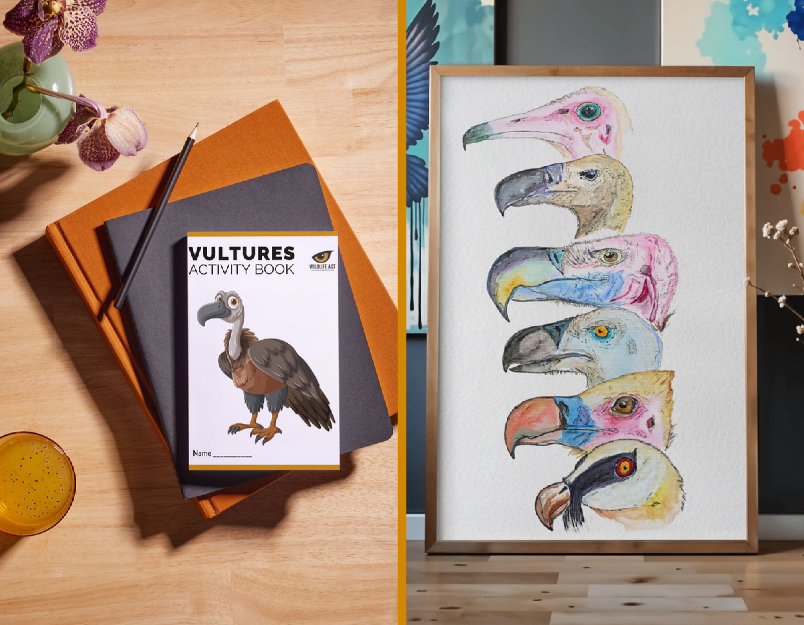 The free digital Vulture art print and children's activity booklet included with the bookmark downloads.