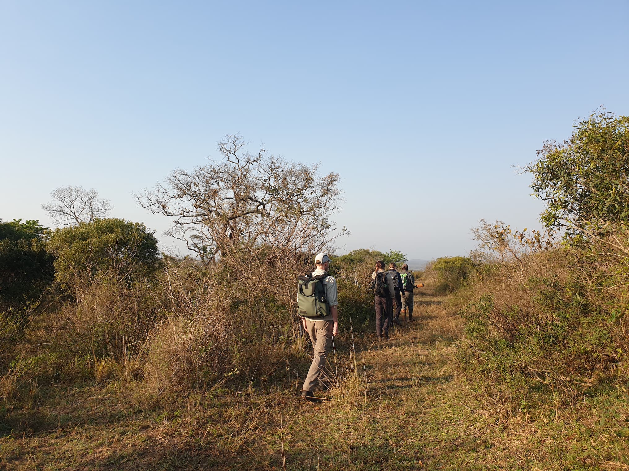 Course students walk through the bush in Zululand