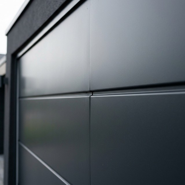 Détail panneaux lisses porte de garage sectionnelle Krispol