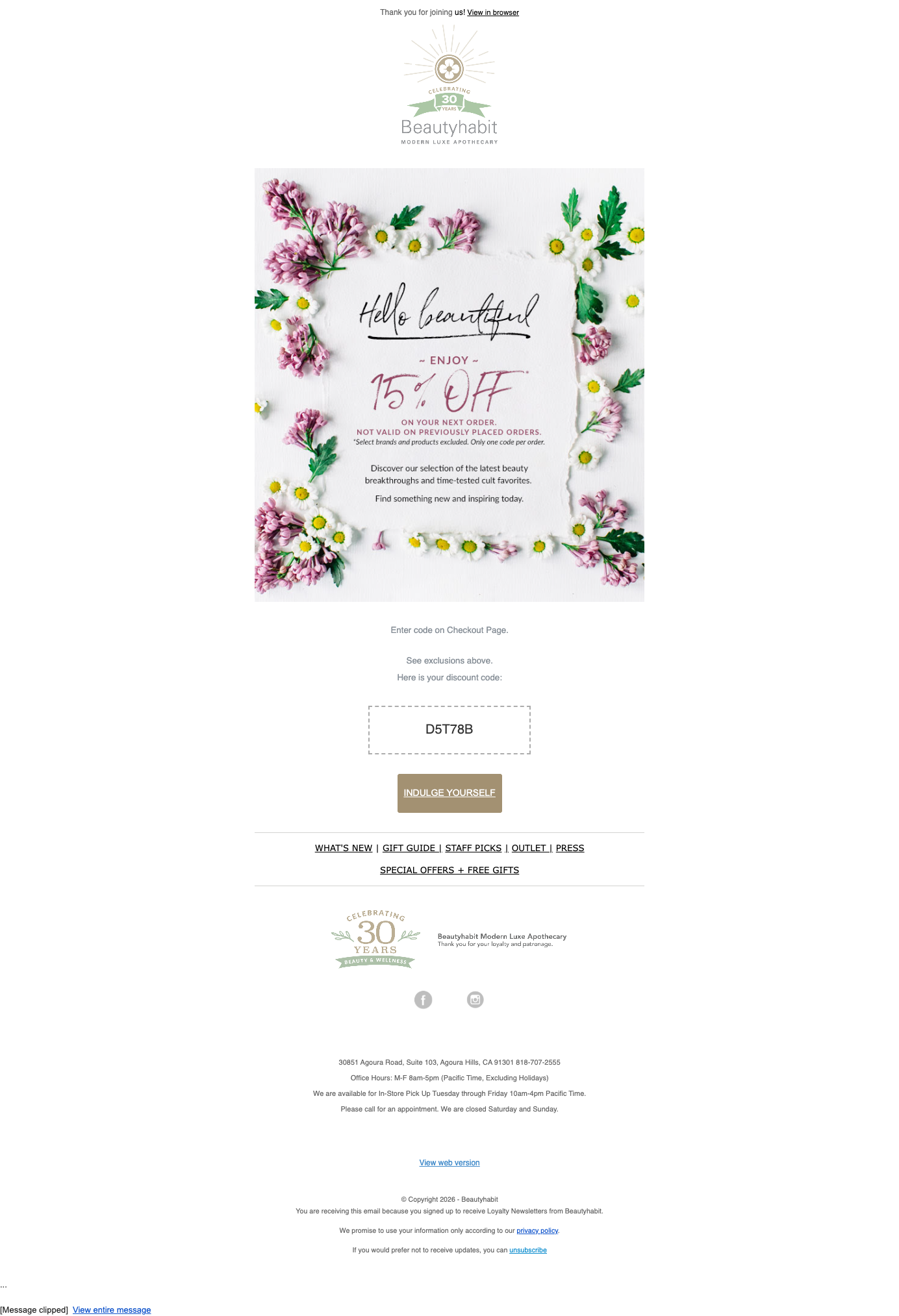 Welcome to the Beautyhabit family. Your Discount Code enclosed!