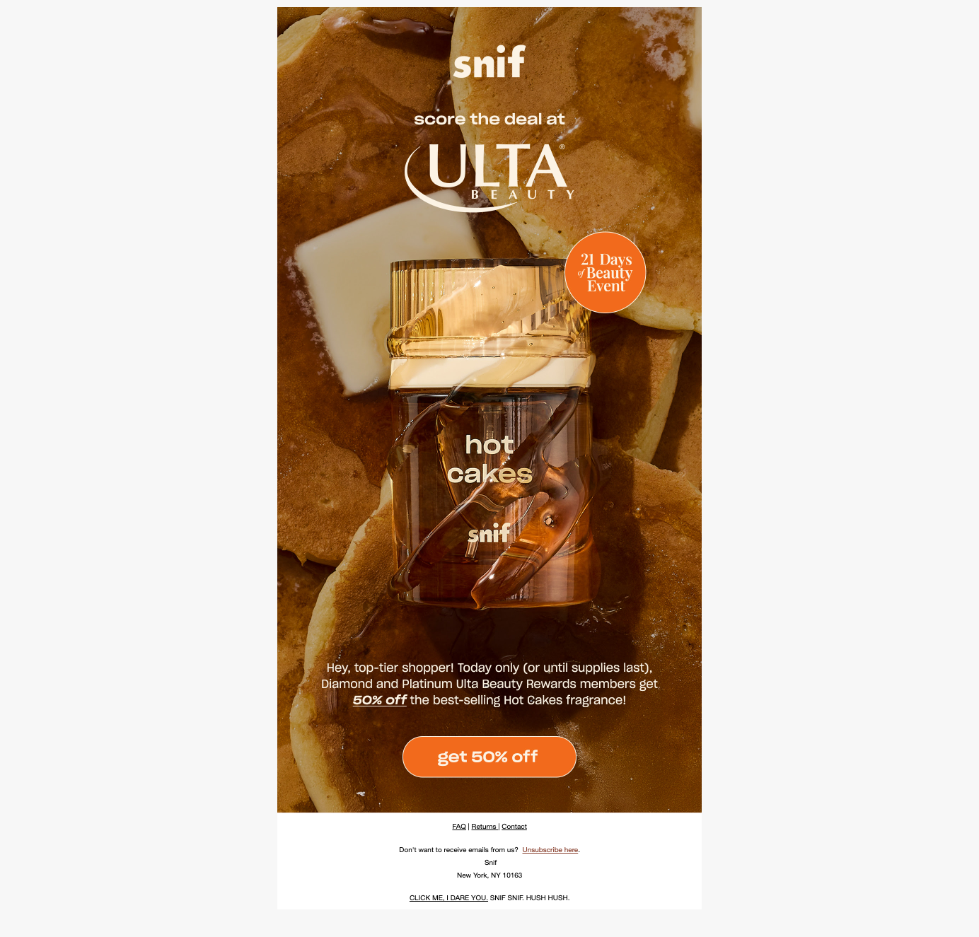 50% off Hot Cakes for Diamond and Platinum members!