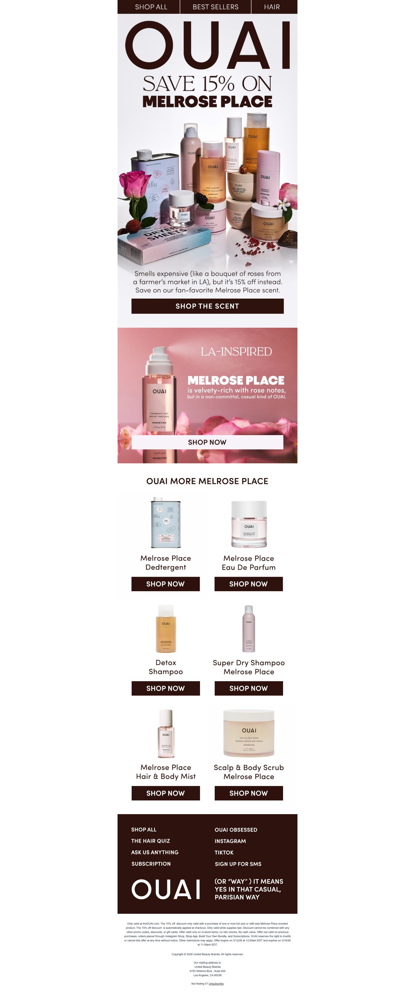 Get 15% off our Melrose Place scent